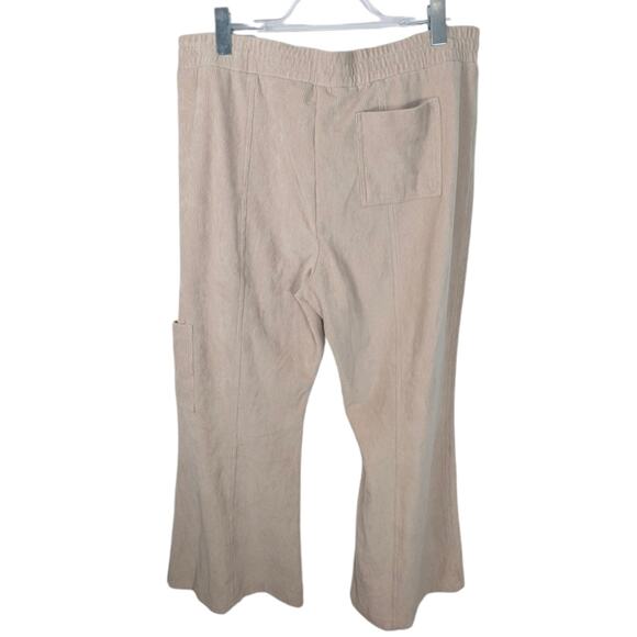 Anthro Daily Practice Tan Velour Ribbed Wide Leg Cargo Joggers Split Hem XL NEW - Picture 2 of 8